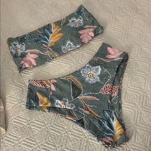 Zaful Floral Print Bikini - Green and Pink